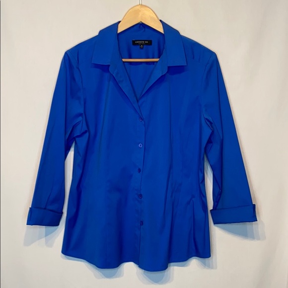 Lafayette 148 New York Blue Button Down Top Sz 14